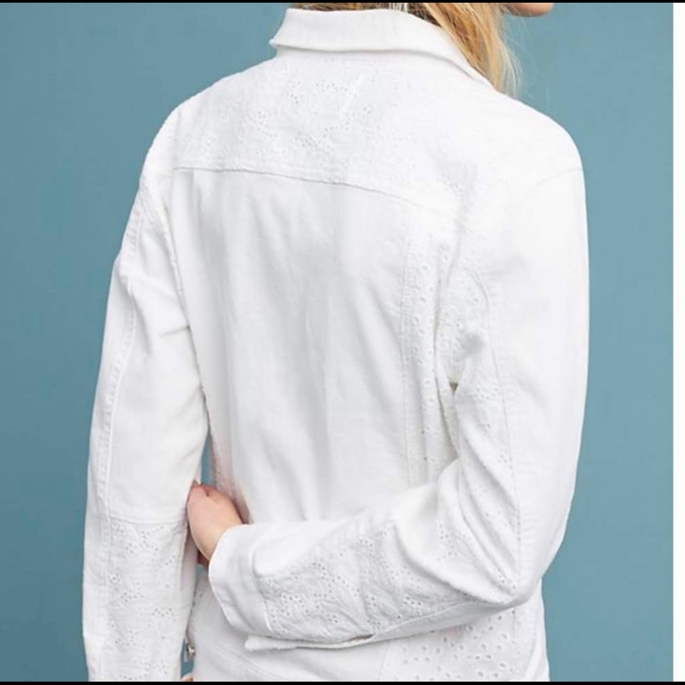 Pilcro and the Letterpress by Anthropologie White Eyelet Denim Jacket Size XS - Picture 3 of 12